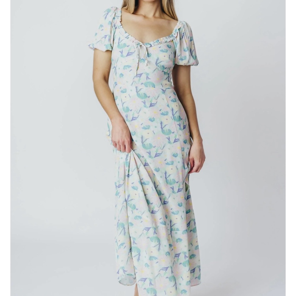 ASTR the Label Pastel Floral Puff Sleeve Midi Dress